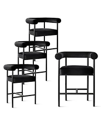 Maison Boucle 24" Velvet Counter Height Stools Set of 4 with Arms, Black Metal Legs
