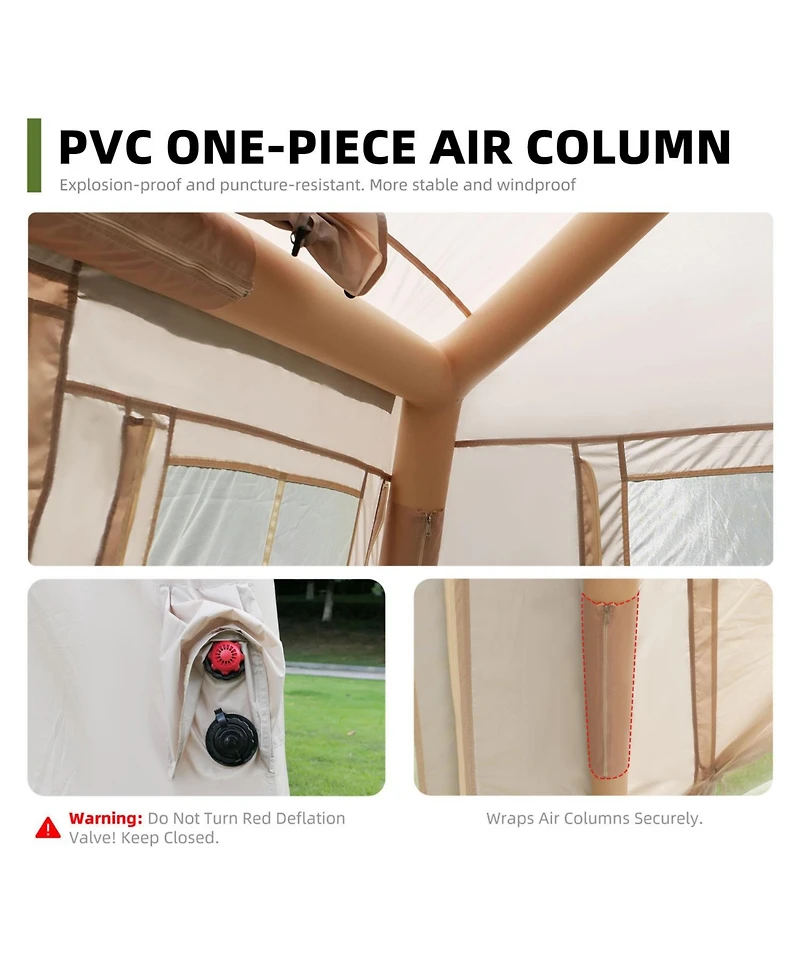 ECHTPeak 5.72m Inflatable Camping Tent, Easy Setup 4 Season Windproof Glamping Tent with Mesh Windows and Pump, Outdoor Cotton Tent