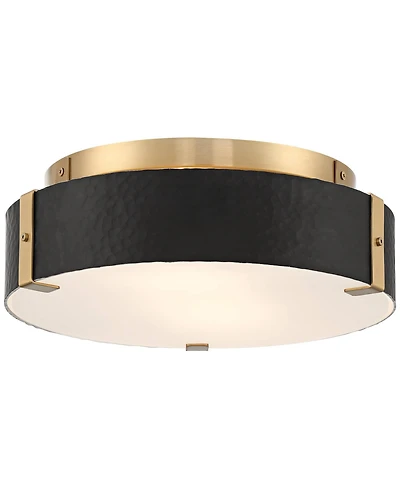 Possini Euro Design Elise Mid Century Modern Ceiling Light Flush-Mount Fixture Gold 2-Light Black Shade for Bedroom House