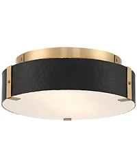 Possini Euro Design Elise Mid Century Modern Ceiling Light Flush-Mount Fixture Gold 2-Light Black Shade for Bedroom House