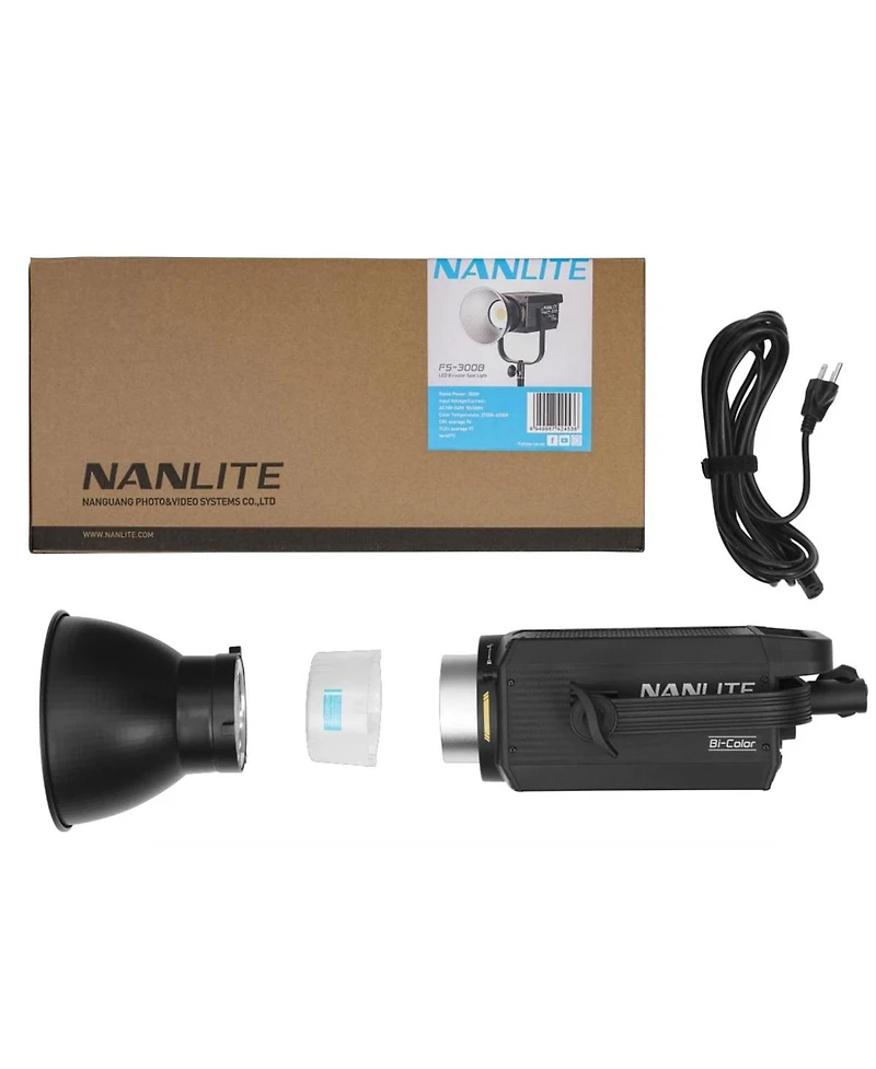 Nanlite Fs-300B Led Video Led Monolight, Bundle with 65" Easy Lock Umbrella, 9.5' Light Stand, Umbrella Diffuser