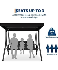 gaomon Outdoor Porch Hanging Chairs, 3-Seat Patio Swing Chair with Adjustable Canopy and Armrests, Swing Bench, Breathable Fabric Seat & Backrest