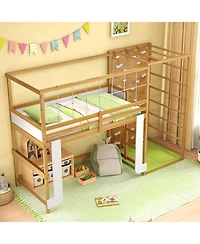 Slickblue Wooden Loft Bed with Climbing Ladder Jungle Gym Design