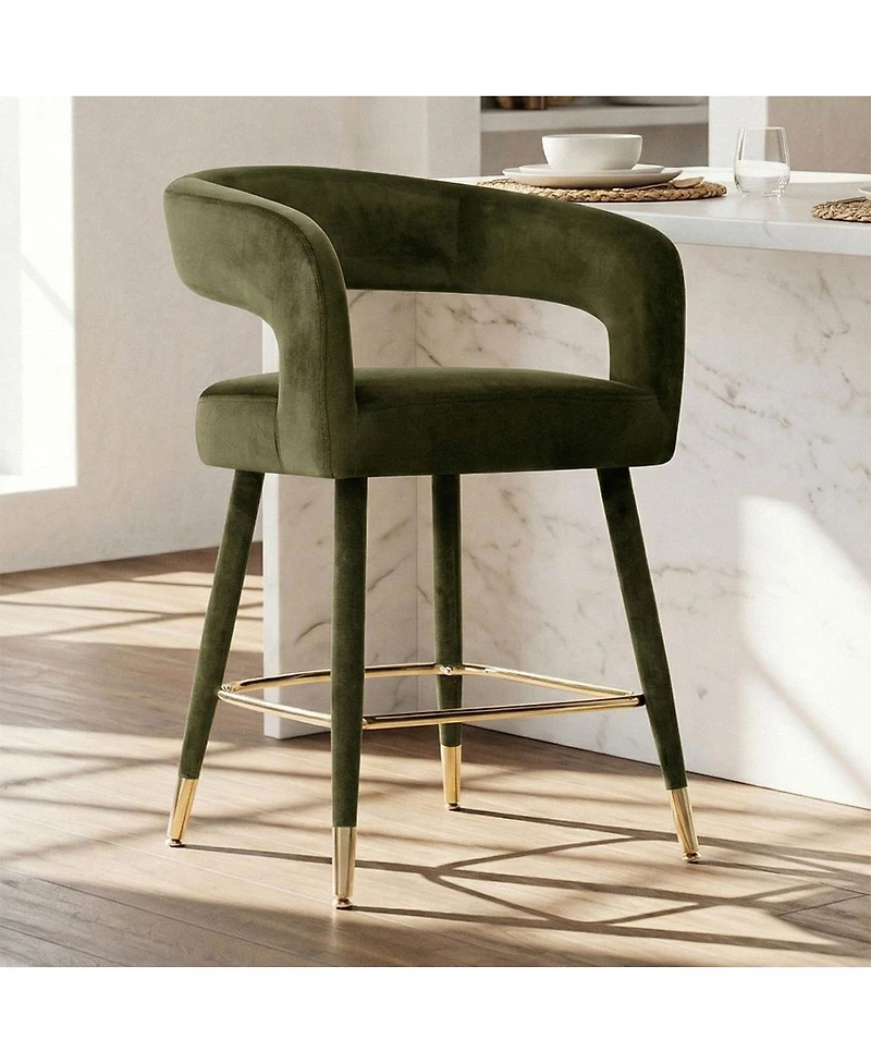 Maison Boucle 24" Counter Height Upholstered Velvet Bar Stools Set of 4, Open Back