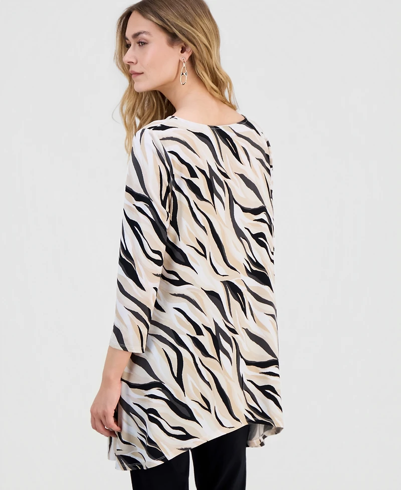 Jm Collection Women's Printed 3/4-Sleeve Swing Knit Top, Macy's Exclusive