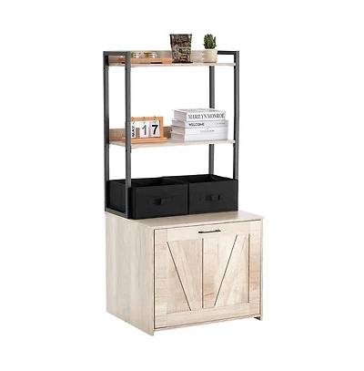 Sugift Cat Litter Box Enclosure Hidden Litter Box Furniture with 2 Storage Shelves and 2 Baskets