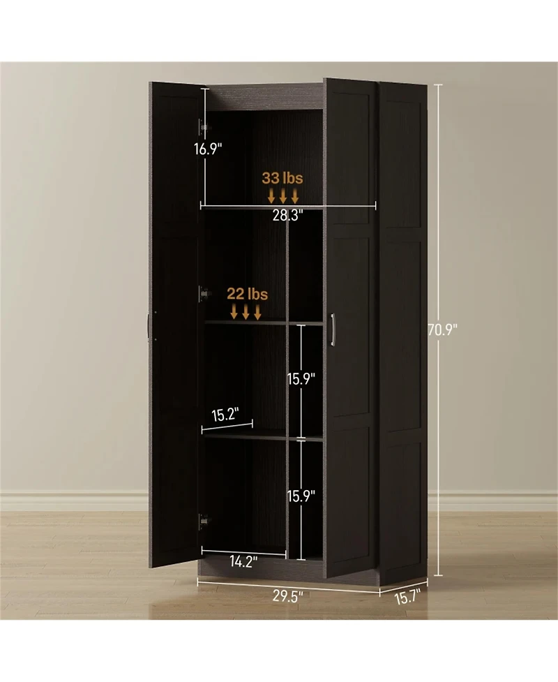 Clihome 70.9" Tall Kitchen Pantry Cabinet Plywood Storage Cabinet with Adjustable Shelves