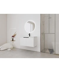 Sillysis 35.4 Inch Floating Bathroom Vanity with Resin Sink, Soft Close Doors, Modern Textured Panels and Ample Storage