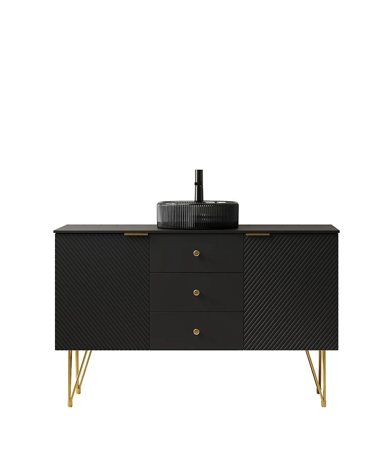 Sillysis 48 Inch Freestanding Bathroom Vanity with Sink, Sintered Stone Top, 3 Drawers and 2 Doors Storage, Pre-Assembled