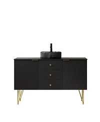 Sillysis 48 Inch Freestanding Bathroom Vanity with Sink, Sintered Stone Top, 3 Drawers and 2 Doors Storage, Pre-Assembled