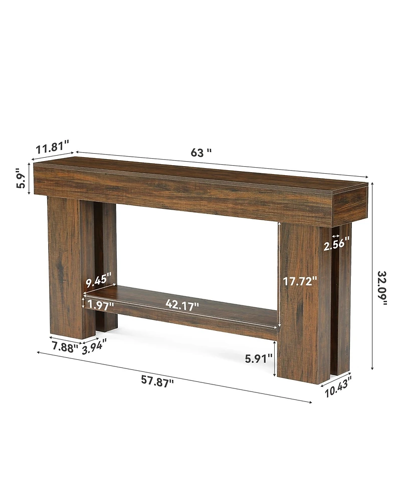 Tribesigns 2 Tier Console Table, 63 Inches Sofa Table Behind Couch, Industrial Console Sofa Table with Storage Shelf, Long Hallway Foyer Table
