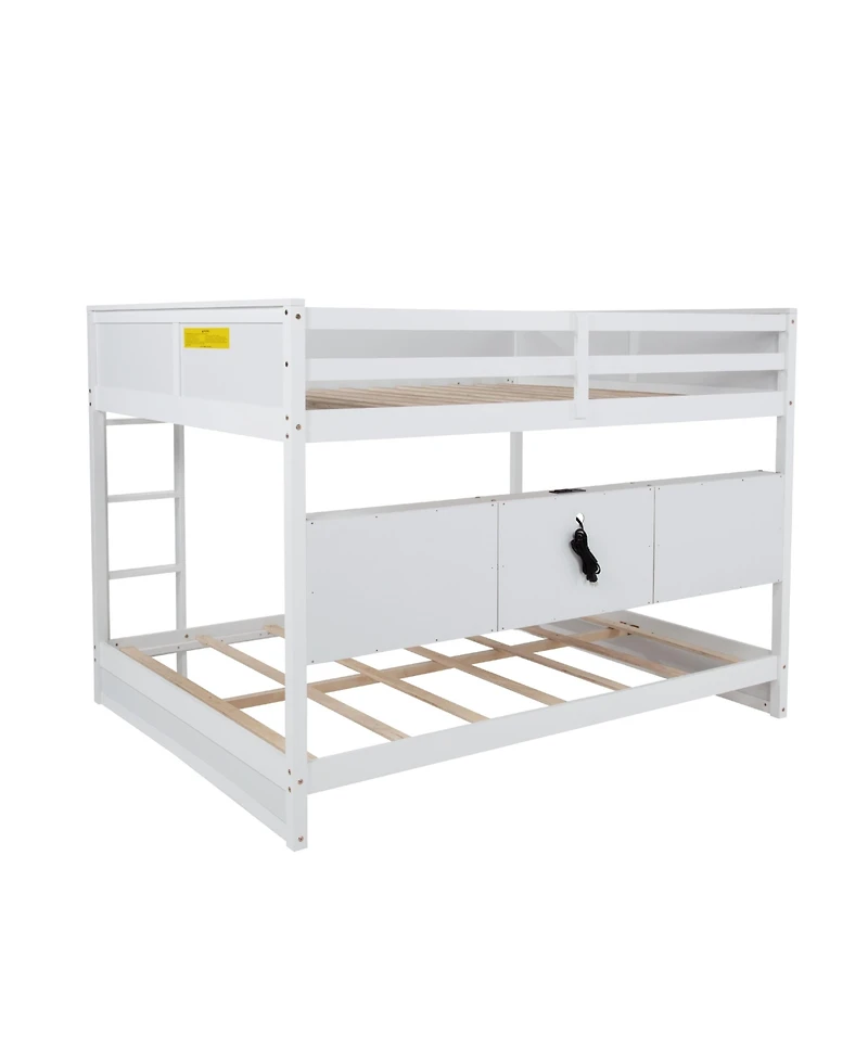 Sailvan Bunk Bed, Solid Pine Wood with Built-in Storage Cabinets, Charging Station
