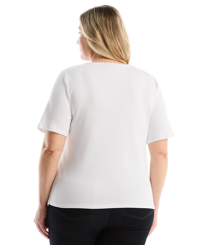 Rafaella Plus Pom Trim Detail Short-Sleeve Top