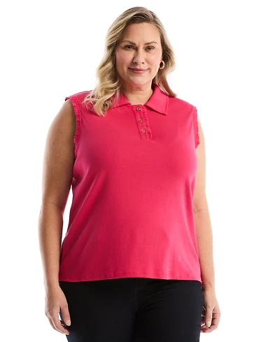 Rafaella Plus Ruffle Trim Sleeveless Polo Shirt