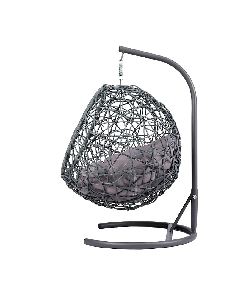 6thdruple Indoor Cat House Swing Bed, Gray Rattan Egg Chair with Cushion, for Cats and Small Pets
