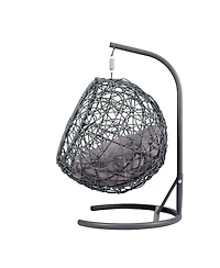 6thdruple Indoor Cat House Swing Bed, Gray Rattan Egg Chair with Cushion, for Cats and Small Pets