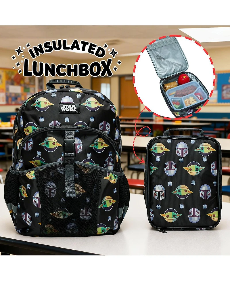 Star Wars: The Mandalorian and Grogu 2-Piece 16" Kids Backpack and Lunch Box Set For School And Travel