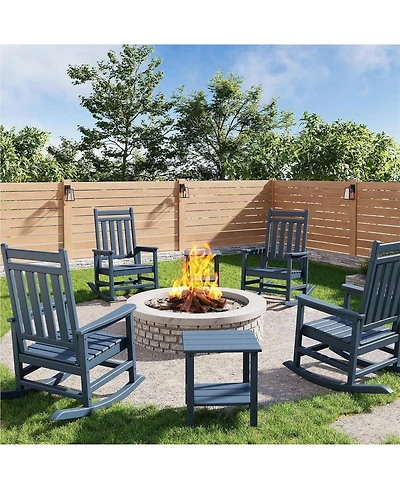 gaomon Hdpe Rocking Chair Outdoor Set of 4 with 2 Side Table - All Weather Resistant Poly High Back Porch Rocker Chairs