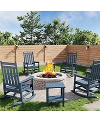 gaomon Hdpe Rocking Chair Outdoor Set of 4 with 2 Side Table - All Weather Resistant Poly High Back Porch Rocker Chairs