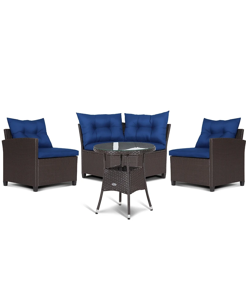 Costway 4PCS Patio Rattan Furniture Set Cushioned Sofa Glass Table Garden