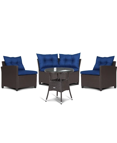 Costway 4PCS Patio Rattan Furniture Set Cushioned Sofa Glass Table Garden