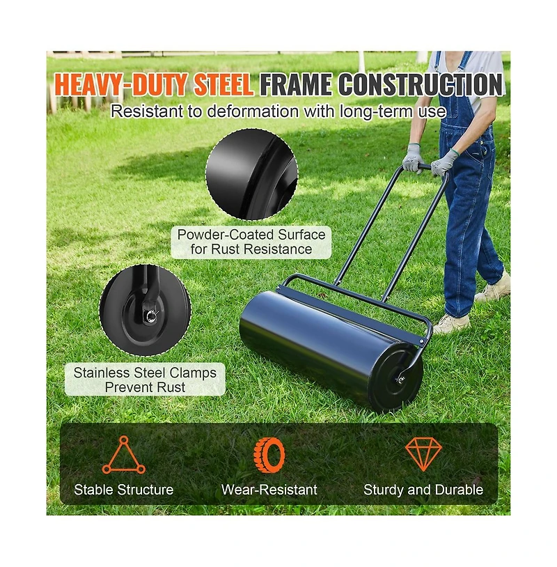 Sugift 17 Gallon Sand Water Filled Yard Roller Steel Push Pull Lawn Roller