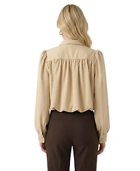Modenaire Women's Cropped Point Collar Puff Sleeve Jacket