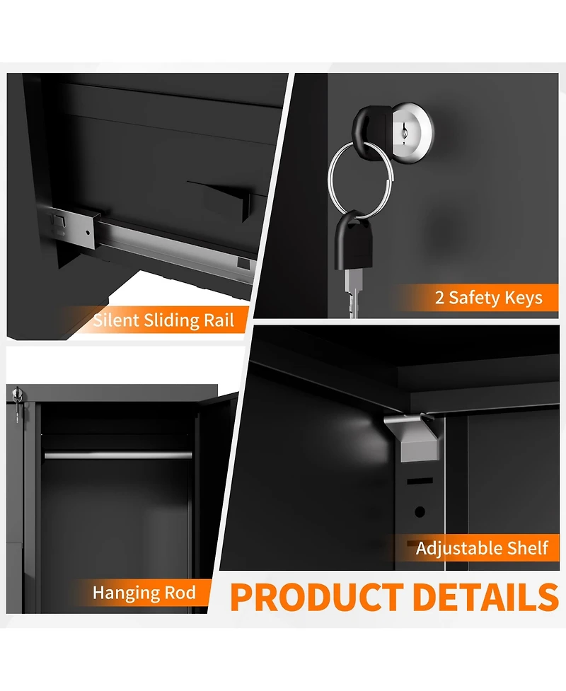 Rainsken Vertical File Cabinet with Lock, 2-in-1 Storage for Files and Clothes, Steel 4 Drawers 1 door Home Office