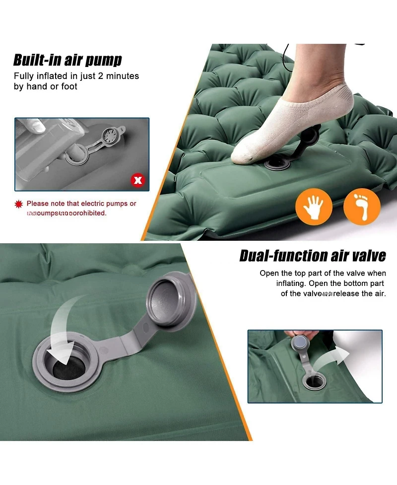 Gnuadz Camping Sleeping Pad Built-in Pump Extra Thick Lightweight Compact Outdoor Recreation Gear