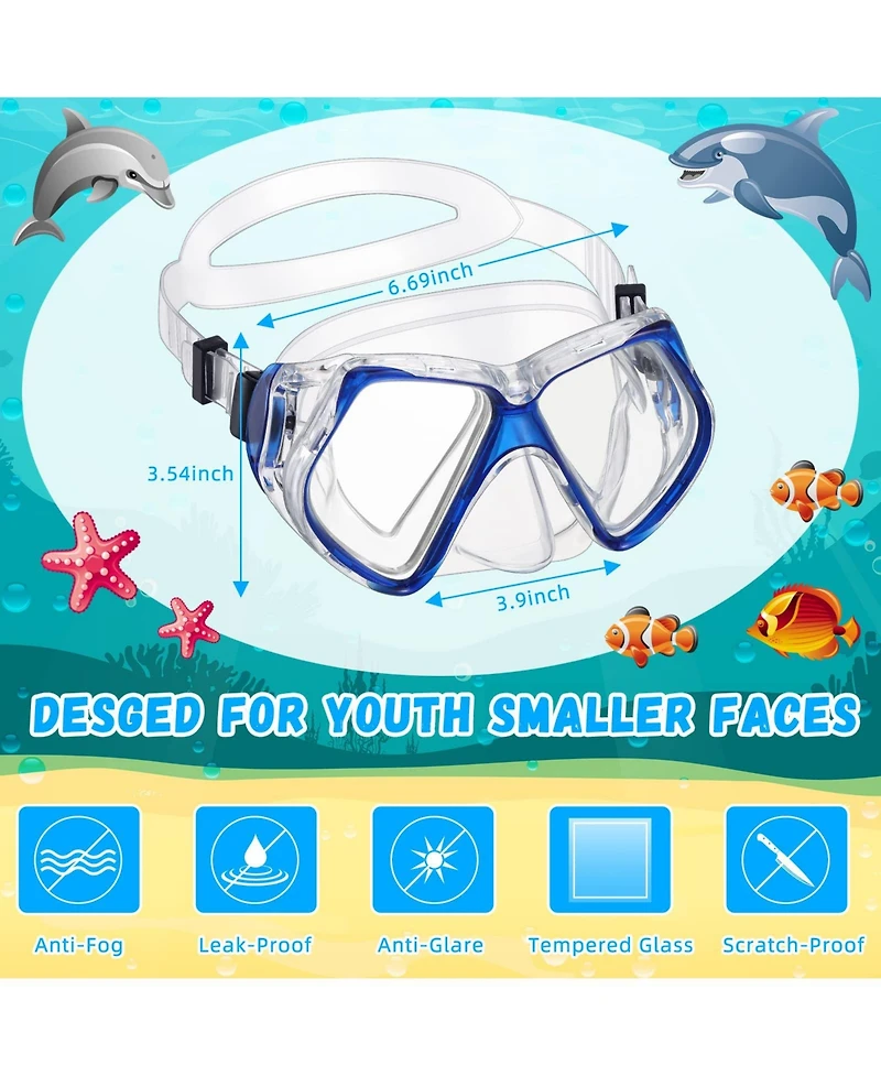 Gnuadz 4pc Adult Diving Mask Tempered Glass Snorkel Gear
