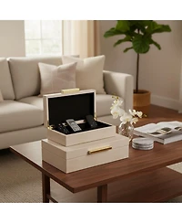 Yigii Shagreen Decorative Boxes Set Of 3 Faux Leather Metal Handles Stackable Home Organizer