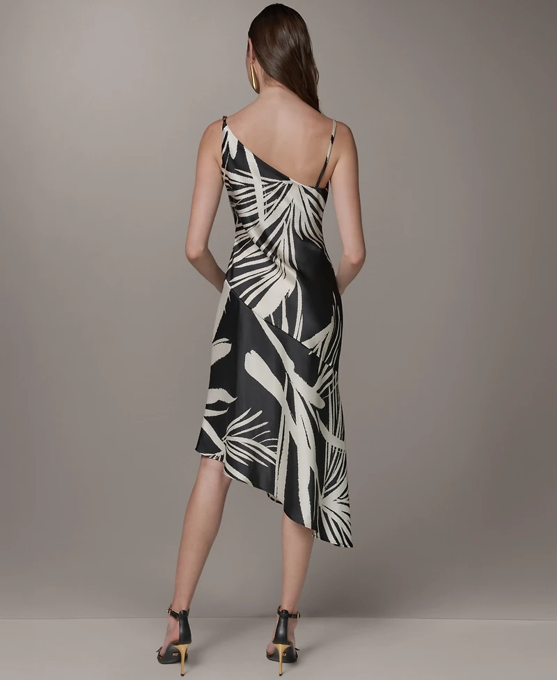 Donna Karan New York Women's Cowl Neck High-Low Sleeveless Printed A-Line Dress