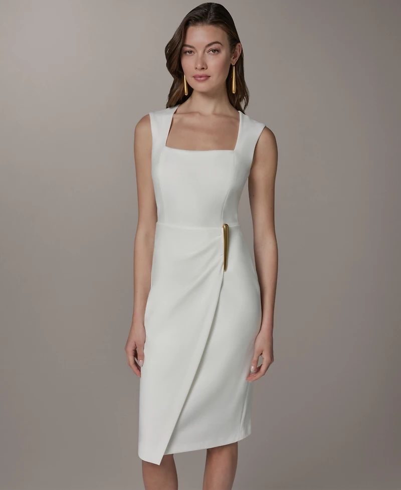 Donna Karan New York Women's Square Neck Sheath Sleeveless Hardware Midi Dress