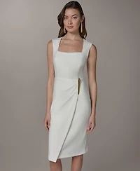 Donna Karan New York Women's Square Neck Sheath Sleeveless Hardware Midi Dress