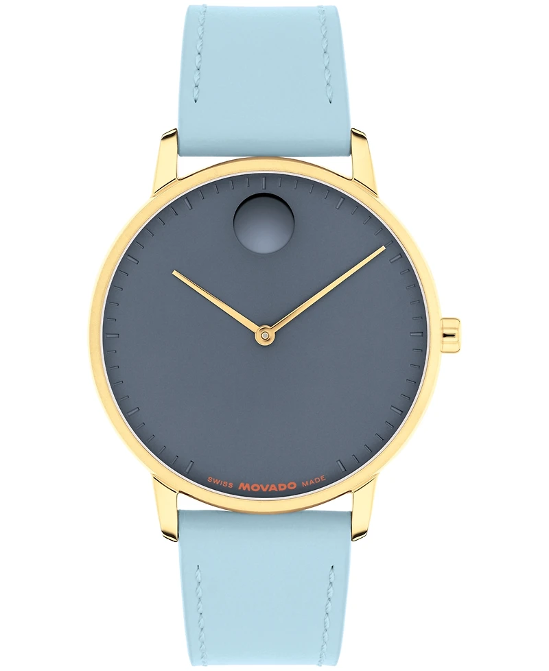Movado Men's Face Swiss Quartz Light Blue Leather Watch 39mm