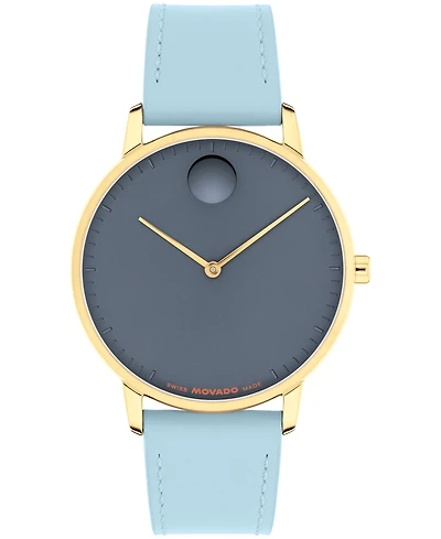 Movado Men's Face Swiss Quartz Light Blue Leather Watch 39mm