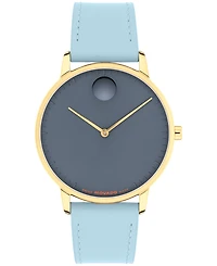 Movado Men's Face Swiss Quartz Light Blue Leather Watch 39mm