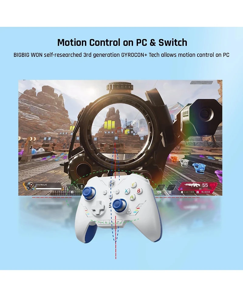 Bigbig Won Rainbow 2 Se Bluetooth Wireless Controller with Motion Control Aim, Hall Effect Triggers for Switch, Pc, Android and iOS