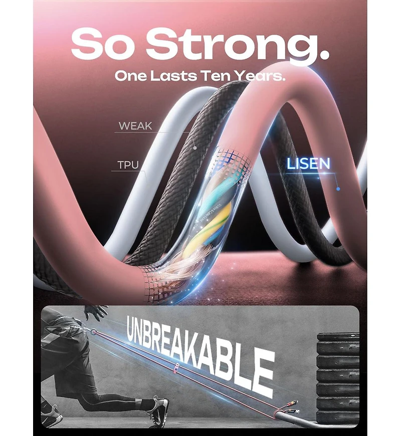 Lisen 2-Pack 240W 4-in-1 Charging Cable, Usb-c and Lightning Multi Charger Cable for All Devices, Fast Charging Cord for Travel