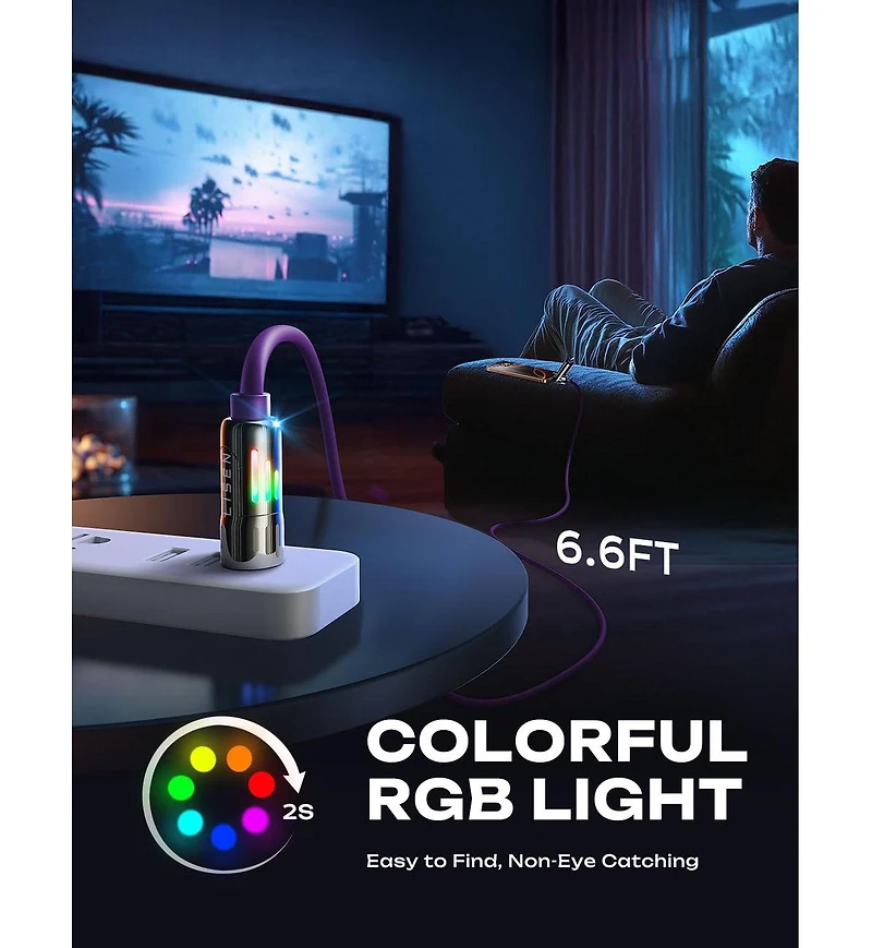 Lisen 2-Pack 240W 4-in-1 Charging Cable, Usb-c and Lightning Multi Charger Cable for All Devices, Fast Charging Cord for Travel, Home and Car