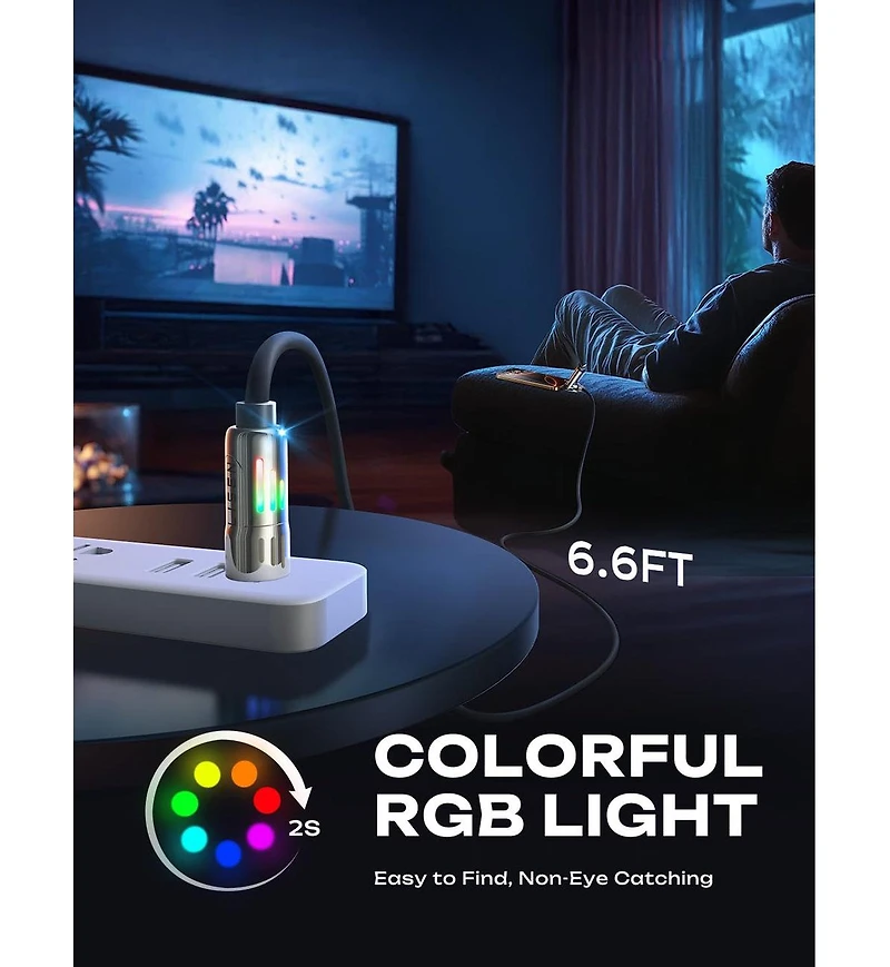 Lisen 2-Pack 240W 4-in-1 Charging Cable, Usb-c and Lightning Multi Charger Cable for All Devices, Fast Charging Cord for Travel, Home and Car