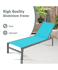 Gymax Set of 2 Outdoor 6-Position Lounge Chair Chaise Aluminium Adjust Recliner Patio