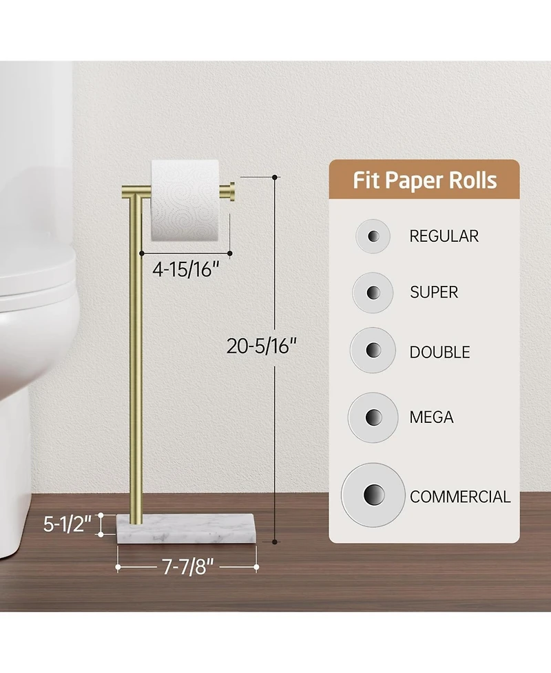 Phying Marble Gold Toilet Paper Holder Stand, Bathroom Free Standing Toilet Paper Holder SUS304 Stainless Steel