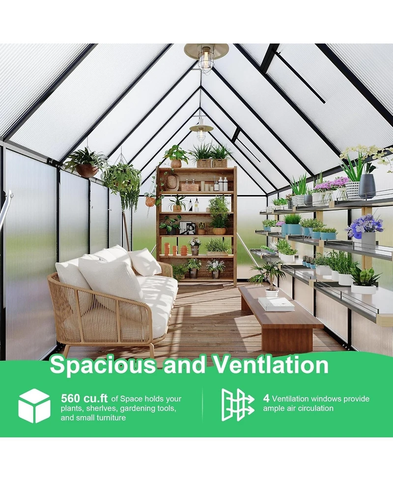 gaomon 6'X11' Aluminum-Framed Polycarbonate Greenhouse, Heavy Duty Greenhouse with Quick Setup Structure and Roof Vent