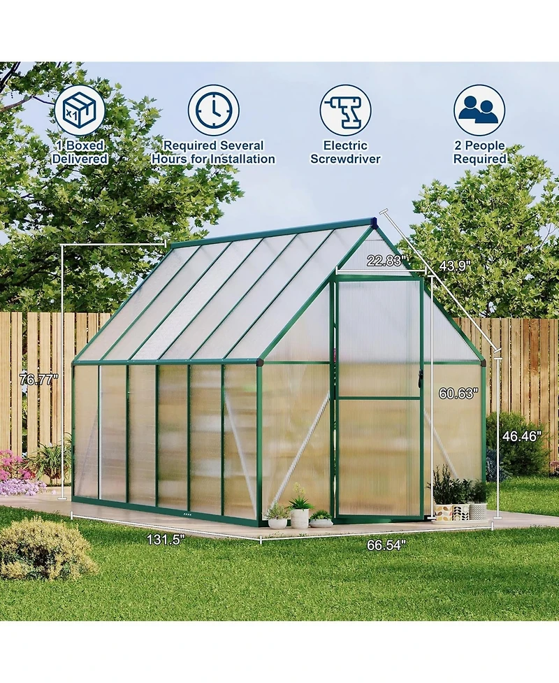 gaomon 6'X11' Aluminum-Framed Polycarbonate Greenhouse, Heavy Duty Greenhouse with Quick Setup Structure and Roof Vent