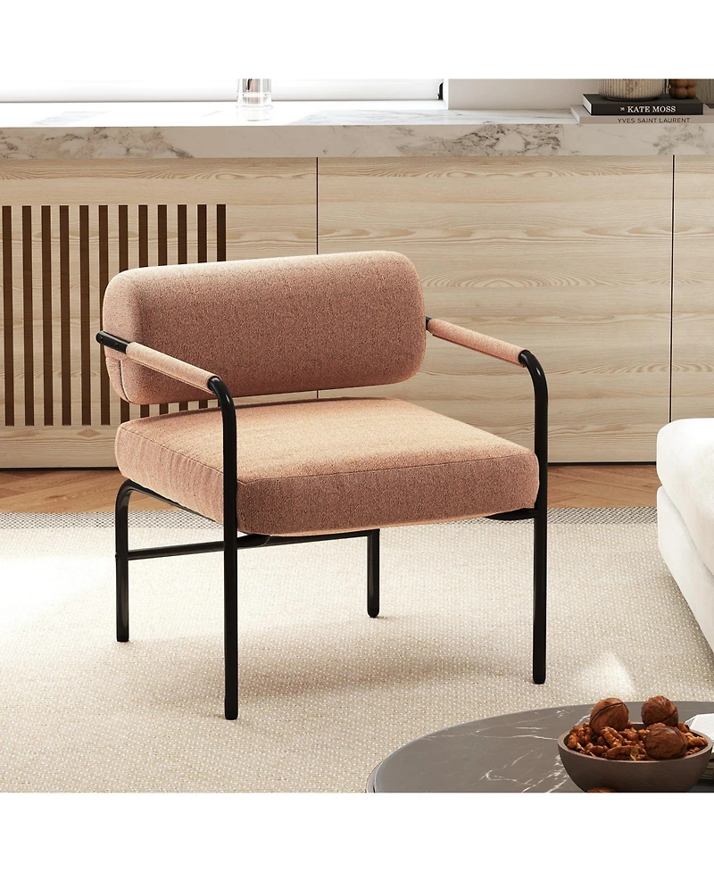 Slickblue Velvet Accent Chair with Cylindrical Backrest and Metal Armrests