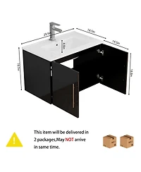 Sillysis Wall Mounted Bathroom Vanity with Sink, Double Doors, Soft Close Hinges, Modern Glossy Cabinet for Small Spaces