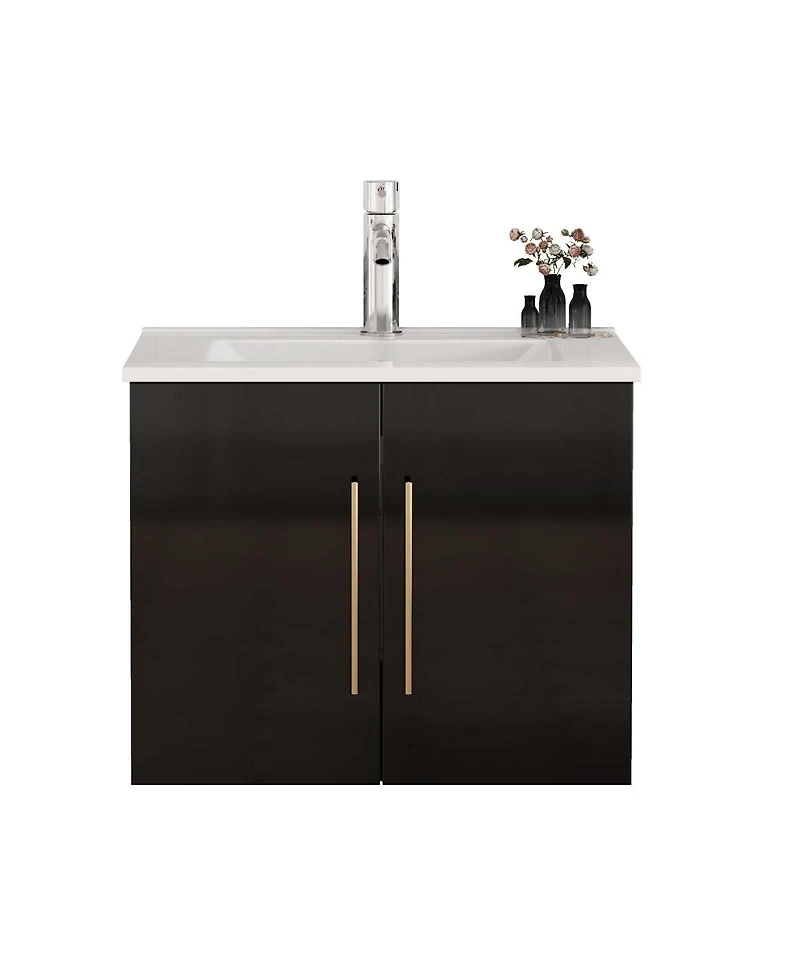 Sillysis Wall Mounted Bathroom Vanity with Sink, Double Doors, Soft Close Hinges