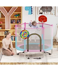 Slickblue Macaron Kids 60 Inch Trampoline with Basketball Hoop and Safety Net
