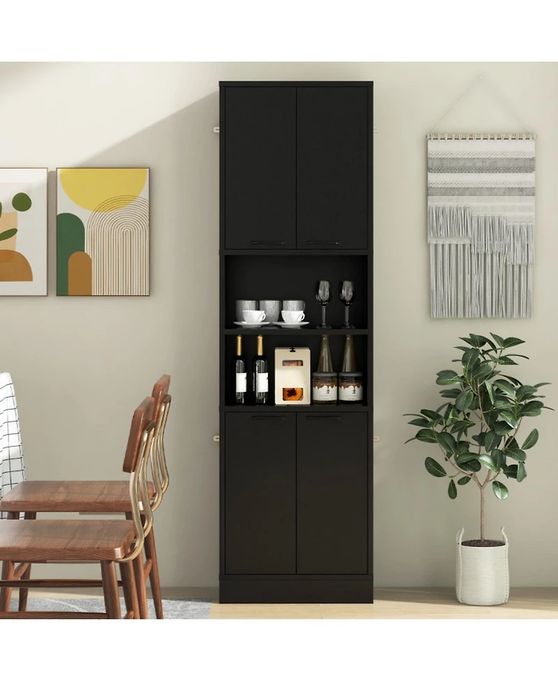 Gouun in Tall Kitchen Pantry Cabinet with Double Doors, Adjustable Shelves and 300 lbs Capacity